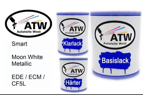 Smart, Moon White Metallic, EDE / ECM / CF5L: 1L Lackdose + 1L Klarlack + 500ml Härter - Set, von ATW Autoteile West.